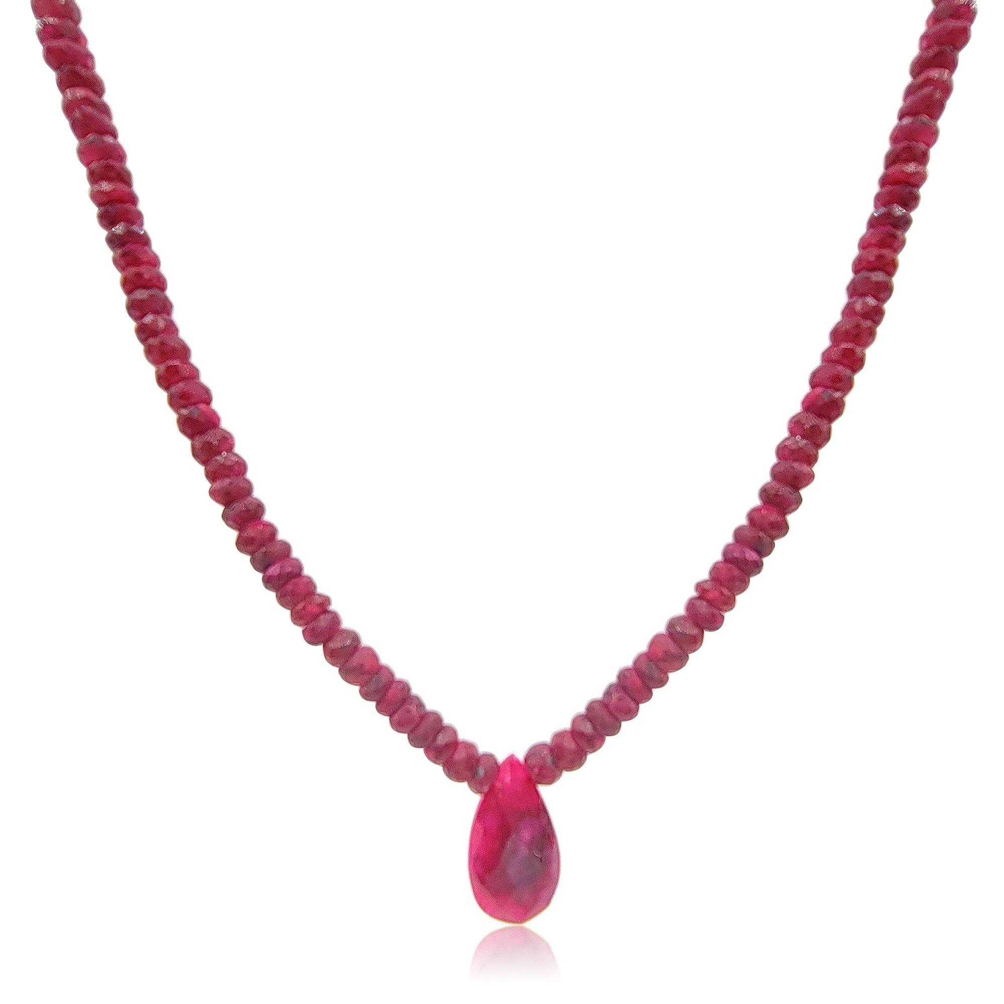 Real Ruby pendant Strand Necklace - Uniquelan Jewelry