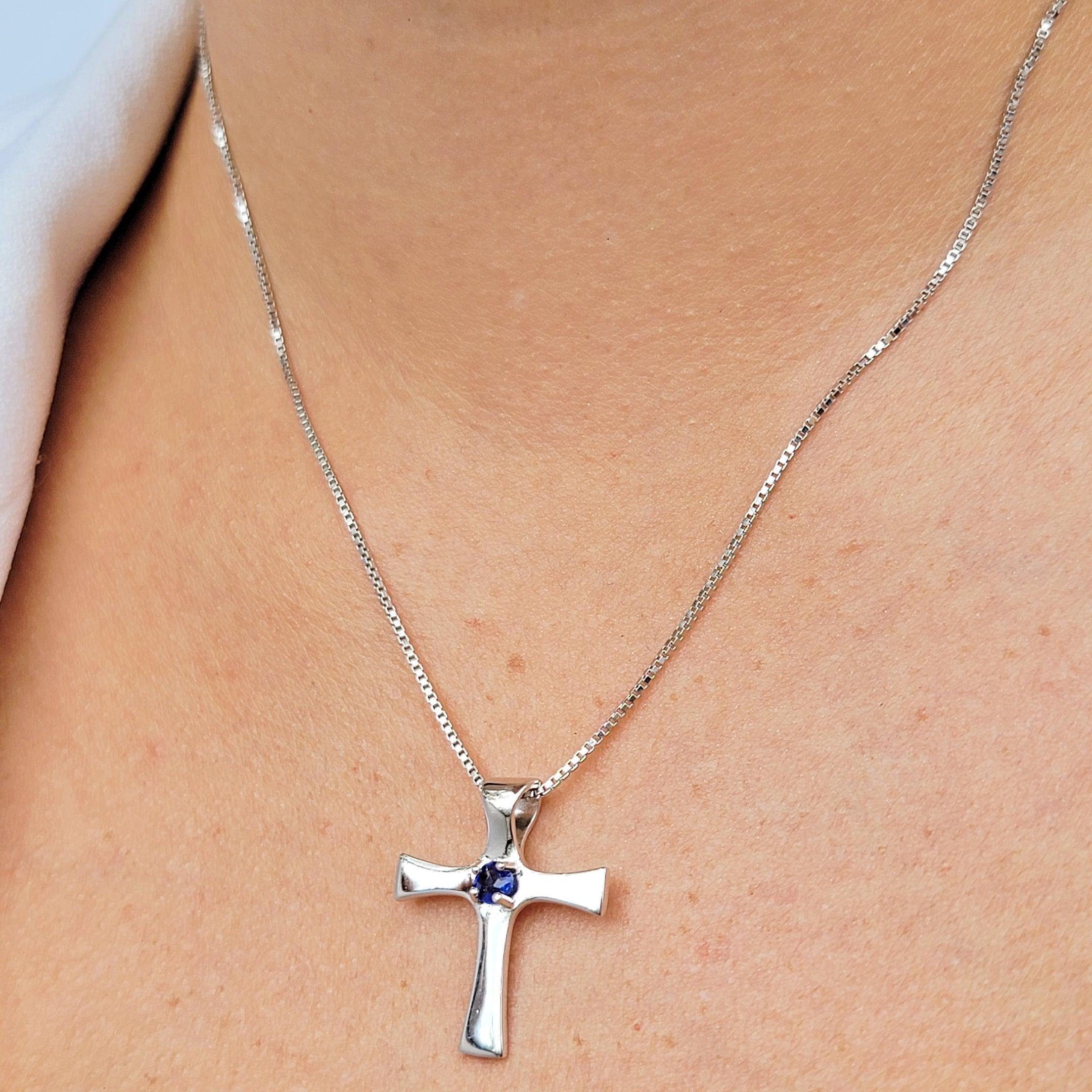 Blue Sapphire Cross Necklace
