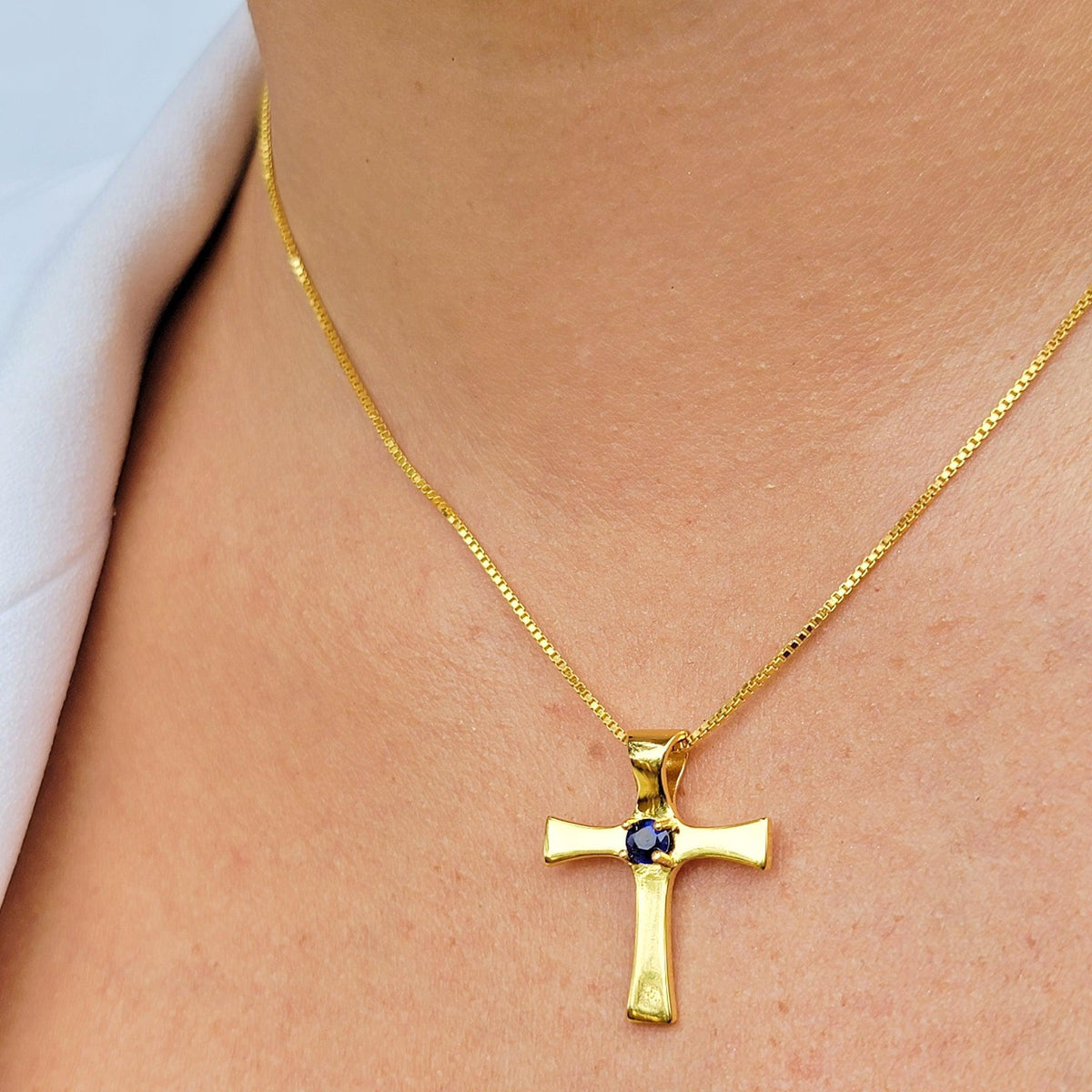 Real Sapphire Cross Necklace - Uniquelan Jewelry