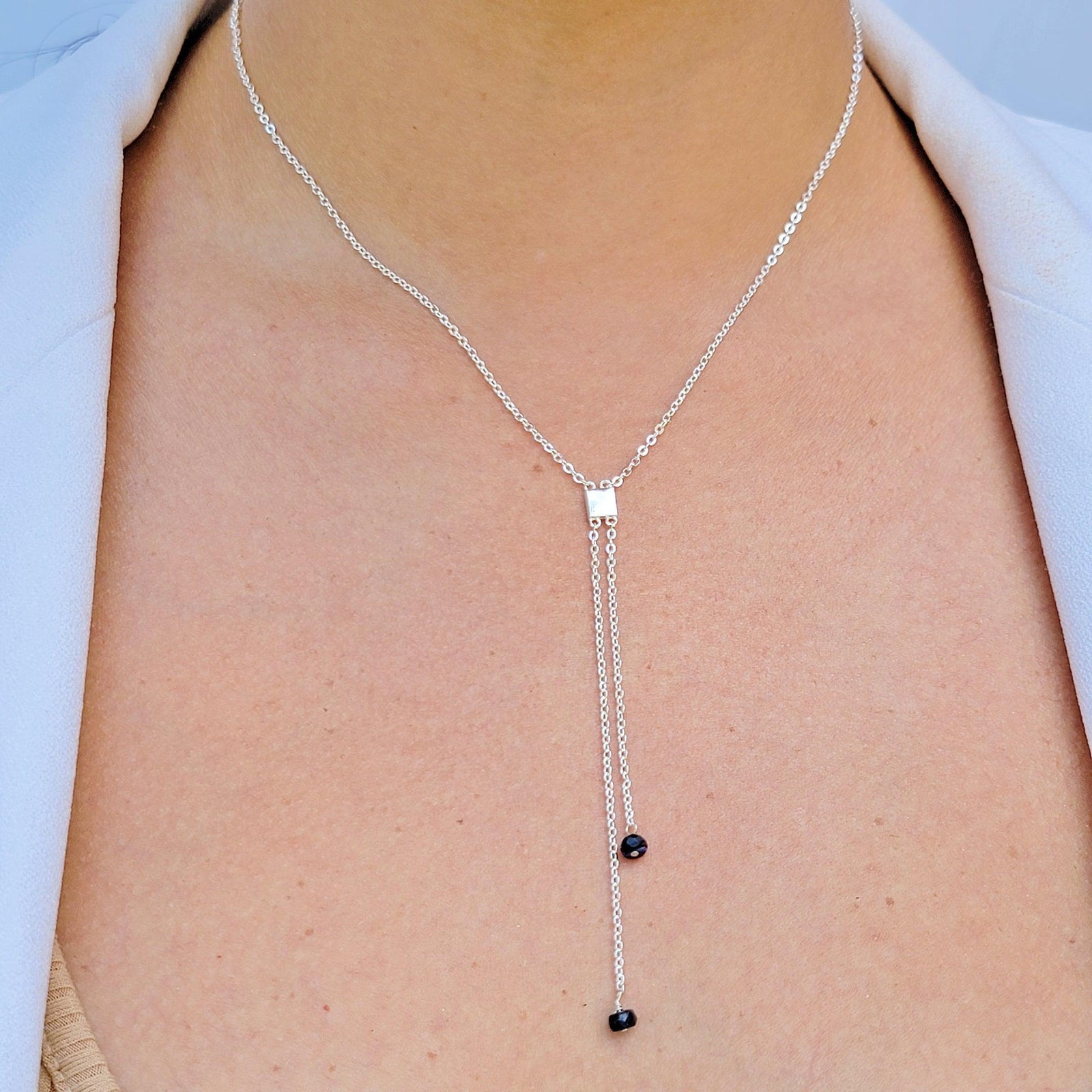 Real Sapphire Lariat Chain Necklace - Uniquelan Jewelry