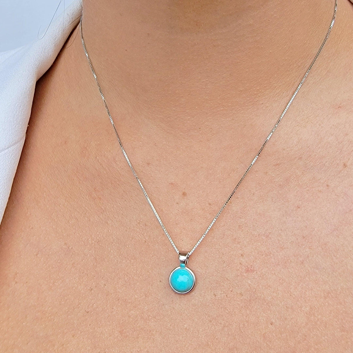 Real Turquoise Bezel Necklace - Uniquelan Jewelry