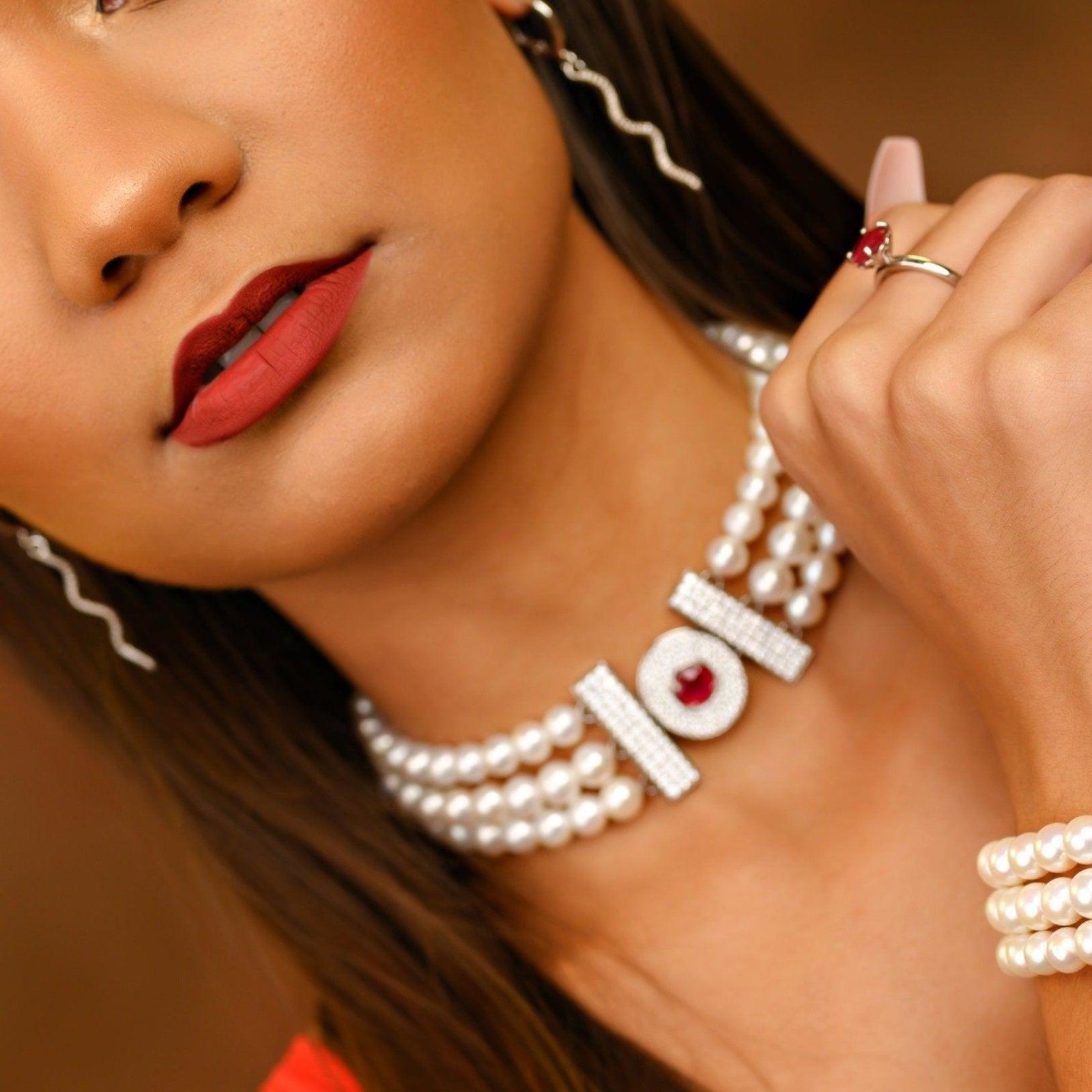 Ruby Pearl Choker Necklace - Uniquelan Jewelry