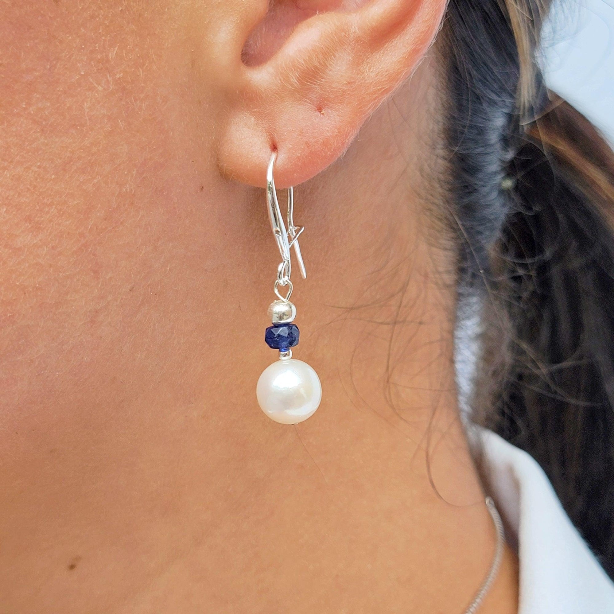 Sapphire and Pearl Drop Earrings - Uniquelan Jewelry