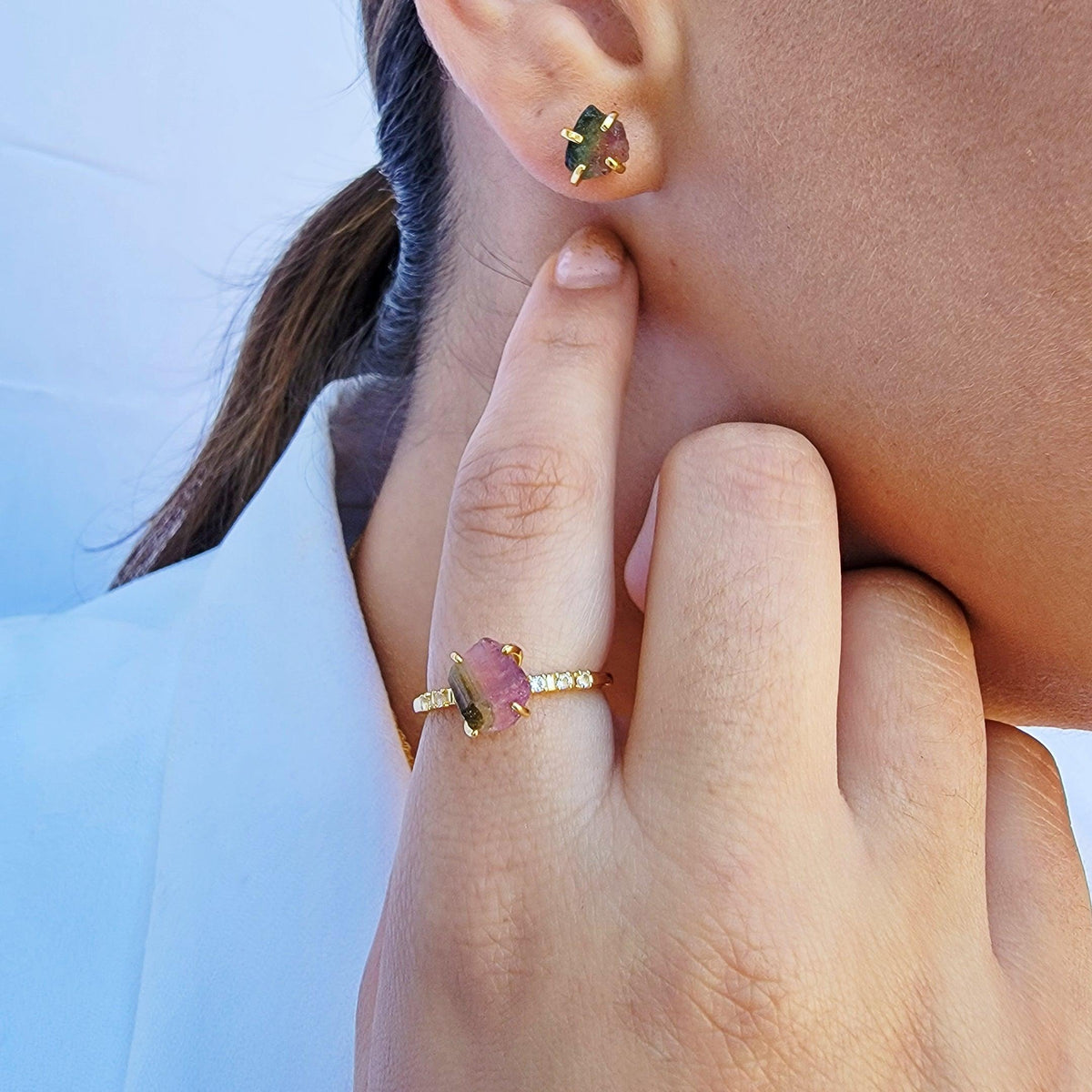 Watermelon Tourmaline Dainty Ring - Uniquelan Jewelry