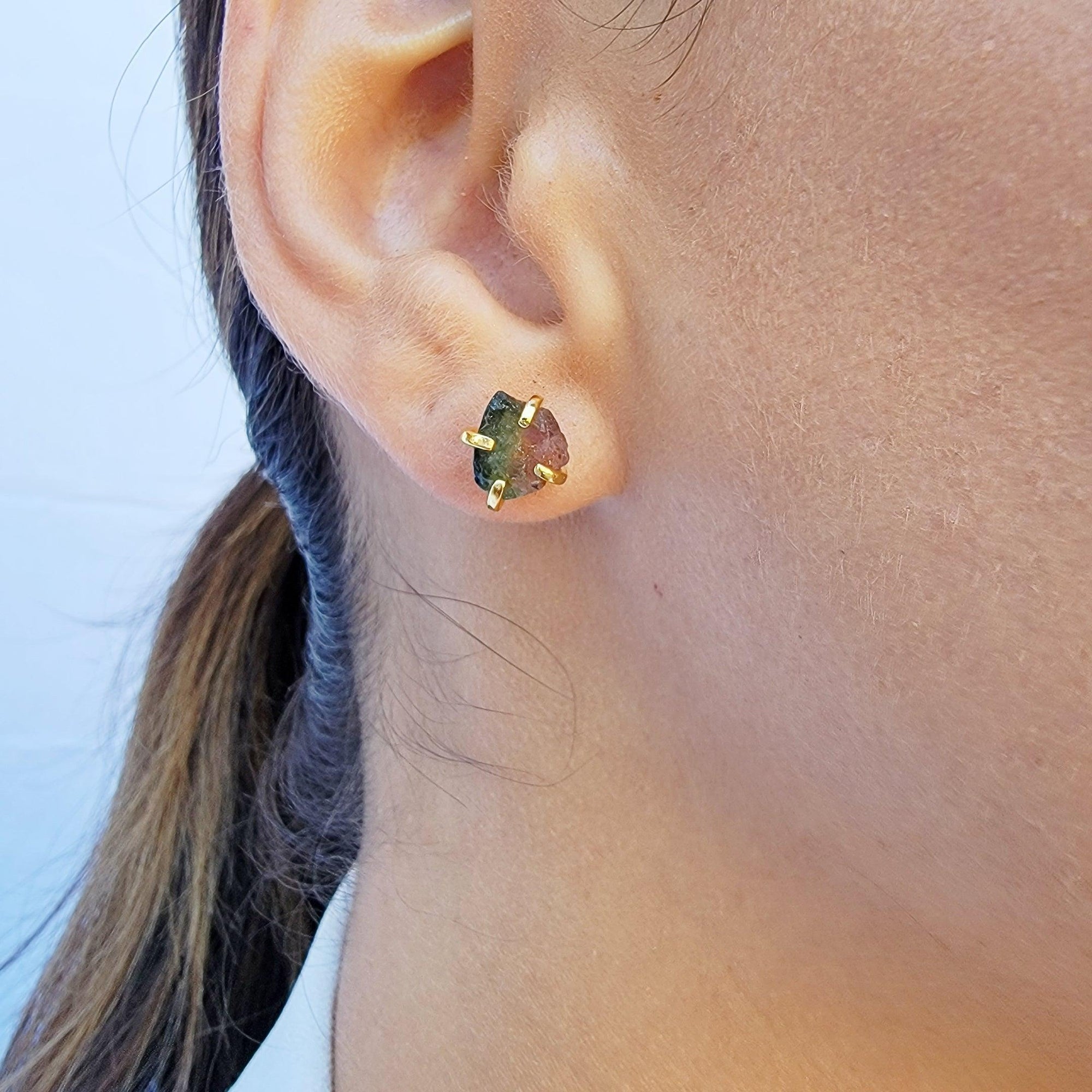 Watermelon Tourmaline Stud Earrings - Uniquelan Jewelry