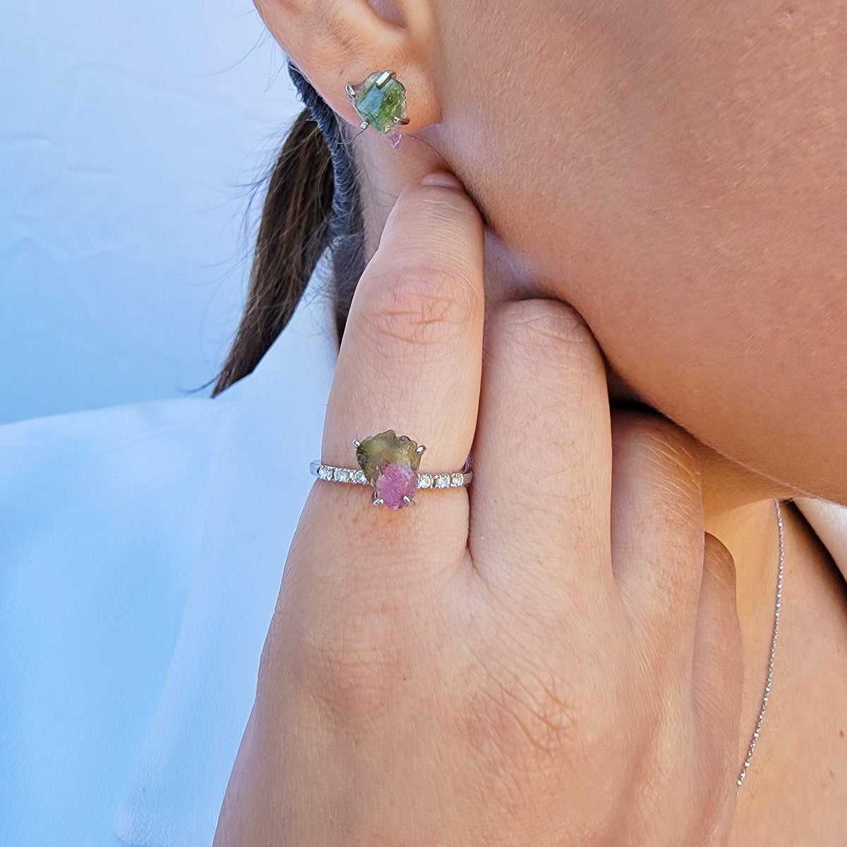 Watermelon Tourmaline Stud Earrings - Uniquelan Jewelry